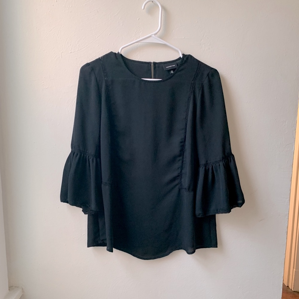 Who What Wear Sheer Black Bell Sleeve Blouse